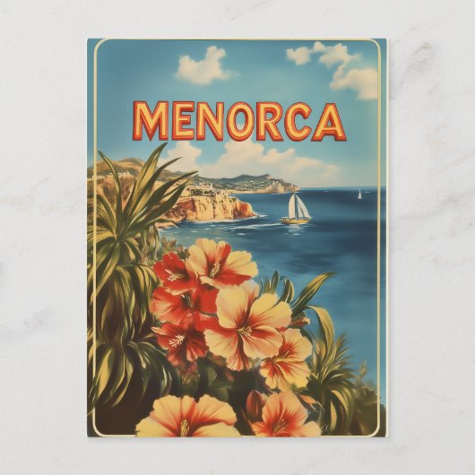 Menorca Blumen vintage Postkarte (Vorderseite)