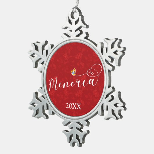 Menorca Flaggenherz, Balearen Keramik Ornam Schneeflocken Zinn-Ornament (Rechts)