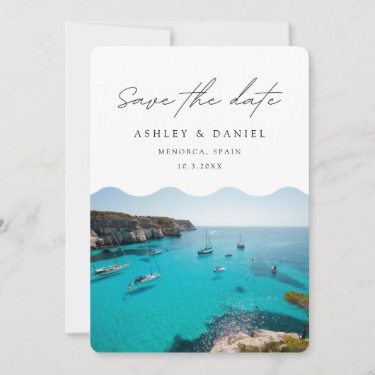 Menorca Spanien Hochzeit Retten Sie das Datum Einladung (Vorderseite)