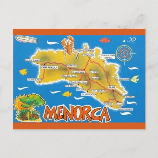 Menorca Spanien Illustriert Postkarte (Vorderseite)