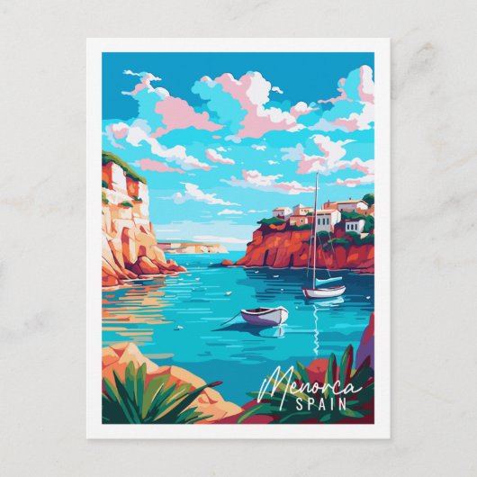 Menorca Spanien Vintage Illustration Po Postkarte (Vorderseite)