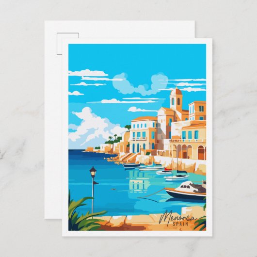 Menorca Spanien Vintage Illustration Postkarte (Vorne/Hinten)