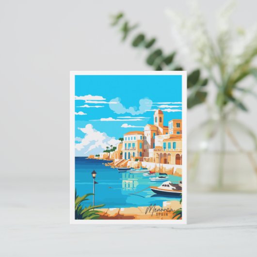 Menorca Spanien Vintage Illustration Postkarte (Stehend Vorderseite)