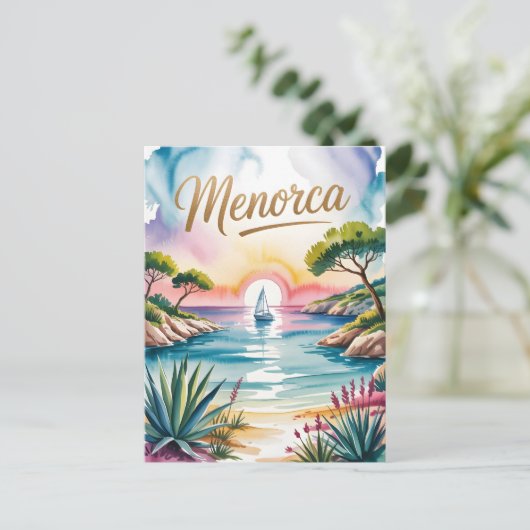 Menorca Wasserfarbe Postkarte (Stehend Vorderseite)