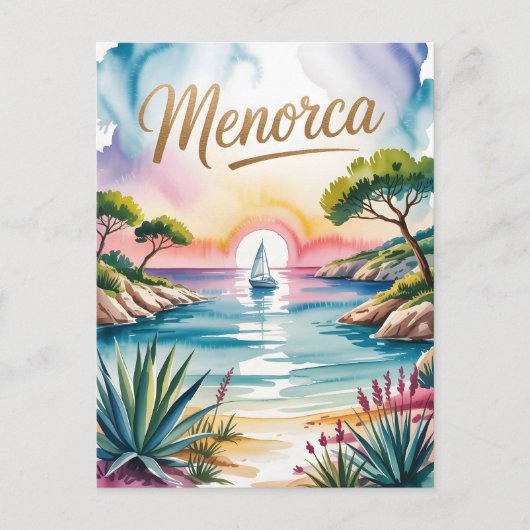Menorca Wasserfarbe Postkarte (Vorderseite)