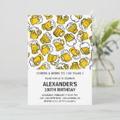 Mens 100. Geburtstag Einladungen Beers Pattern (Stehend Vorderseite)