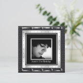 Mens 21. Geburtstag Party Black Metal Leather Einladung (Stehend Vorderseite)