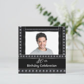 Mens 30. Geburtstag Party Schwarz-weiß Silber Einladung (Stehend Vorderseite)