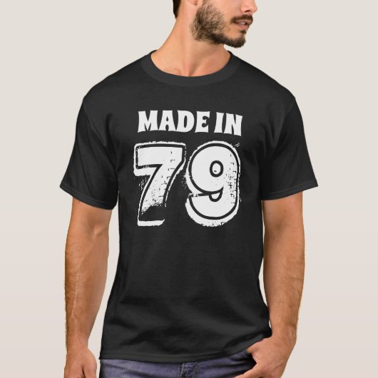 Mens 40. Geburtstag Made in 79 Typografie Schwarz T-Shirt (Vorderseite)
