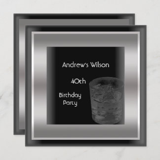 Mens 40. Geburtstag Party Elegant Black Silver Man Einladung