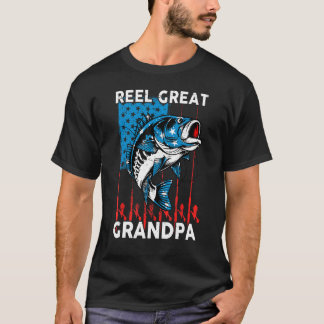 Mens 4th July Fishing Reel Great Grandpa USA Flag T-Shirt