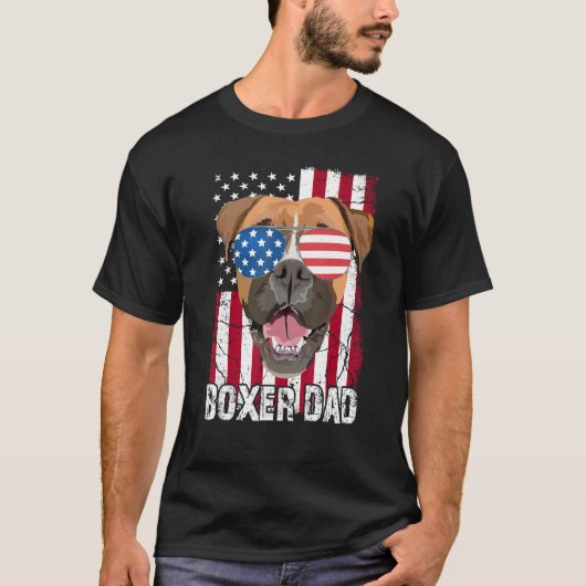 Mens 4th of July Boxer Dog Dad Father Day USA Fla T-Shirt (Vorderseite)