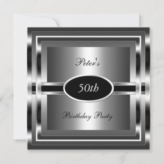 Mens 50. Geburtstagsparty Black Silver Einladung