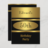 Mens 50. Geburtstagsparty Gold Black Einladung (Vorne/Hinten)