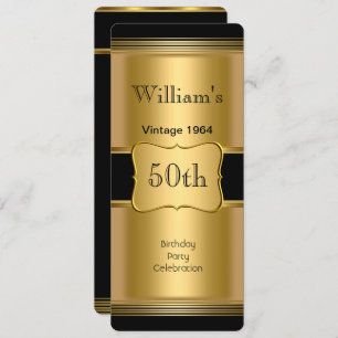 Mens 50. Geburtstagsparty Gold Black Vintag Einladung