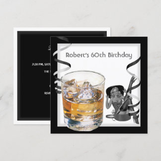 Mens 60. Geburtstagsparty Retro Girl PINUP Scotch Einladung