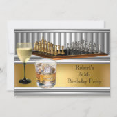 Mens 60. Geburtstagsparty Schach Set Metal Gold Einladung (Vorderseite)