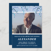 Mens 75. Geburtstag Einladungen Foto Navy Blue (Vorne/Hinten)