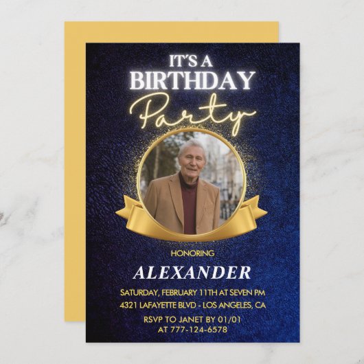 Mens 80. Geburtstag Einladungen Elegant Chic (Vorne/Hinten)