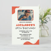 Mens 95. Geburtstag Einladungen Modernes Foto Rot (Stehend Vorderseite)