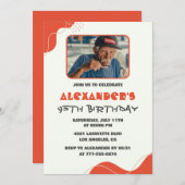 Mens 95. Geburtstag Einladungen Modernes Foto Rot (Vorne/Hinten)