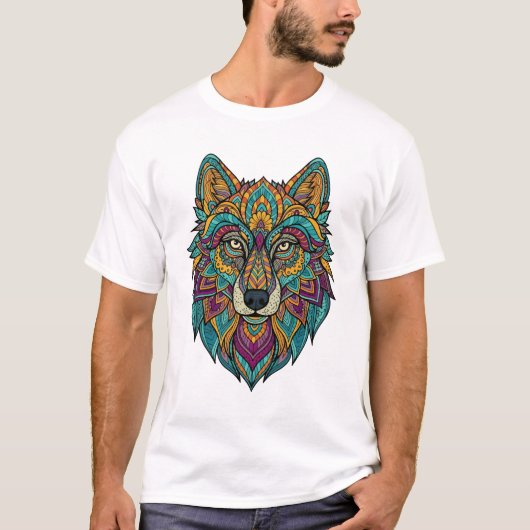 Men's Abstract Wolf Design T-Shirt – Modern Geomet (Vorderseite)