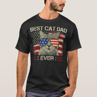 Mens American Flag Best Cat Vater Ever Funny Cat V T-Shirt