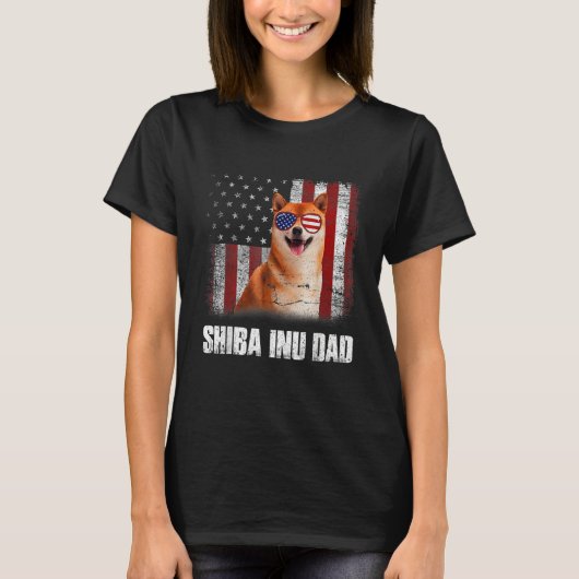 Mens American Flag Best Shiba Inu Dad Ever Dog Dad T-Shirt (Vorderseite)
