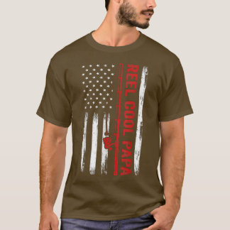 Mens American Flag Fishing Reel Cool Papa Fathers T-Shirt