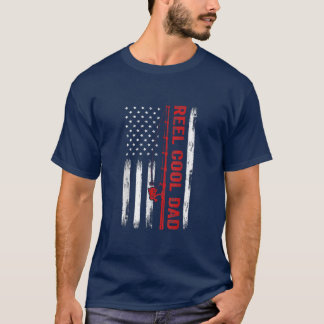 Mens American Flag Fishing Reel Cooler Vater Fathe T-Shirt