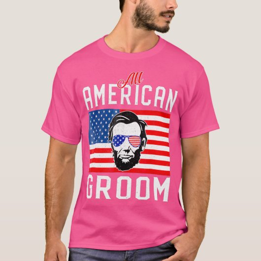 Mens American Flag Groom 4. Juli Bachelor T-Shirt (Vorderseite)