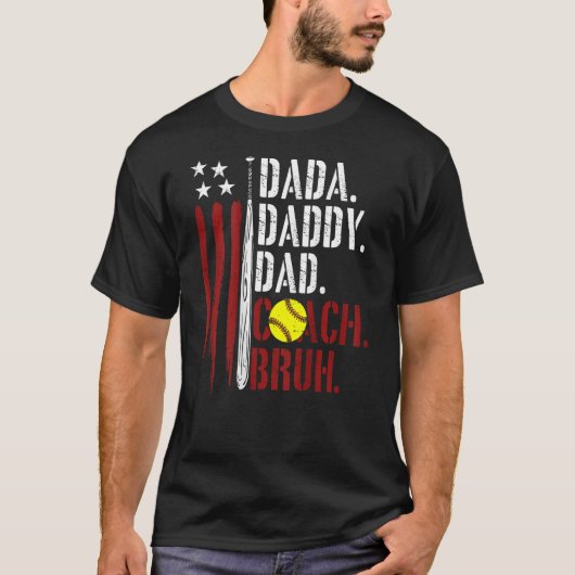 Mens American Flag Softball Coach Dad Daddy Father T-Shirt (Vorderseite)