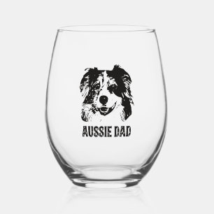 Mens Aussie Vater - Australian Shepherd Dog Vater Weinglas Ohne Stiel