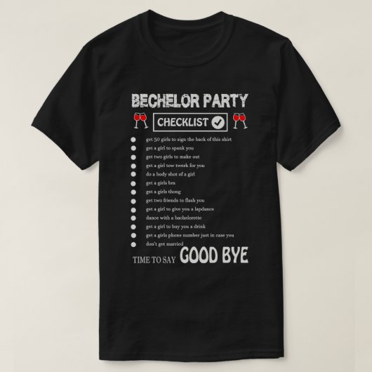 Mens Bachelor Party Checklist Funny Ground Design T-Shirt (Design vorne)