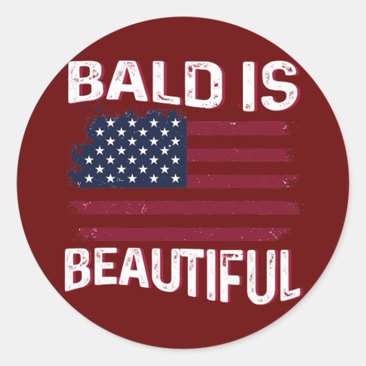 Mens Bald is beautiful Patriotic American USA Runder Aufkleber (Vorderseite)