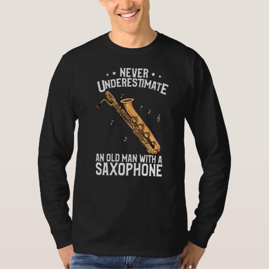 Mens Baritone Saxophon Alter Mann mit Saxophon T-Shirt (Vorderseite)