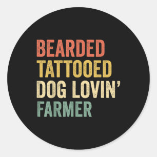 Mens Barted Tattooed Hund liebender Bauer Bart und Runder Aufkleber