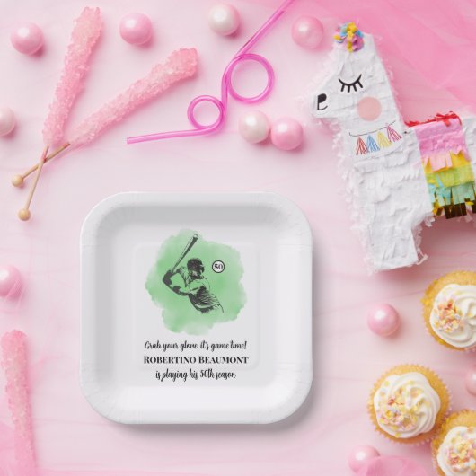 Men's Baseball Hitting 50th Birthday Pappteller (Party)