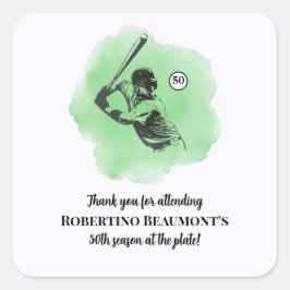 Men's Baseball Hitting 50th Birthday Quadratischer Aufkleber