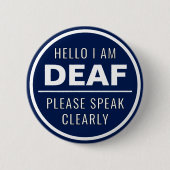 Mens Basic Navy Blue Speak eindeutig Deaf Button (Vorderseite)