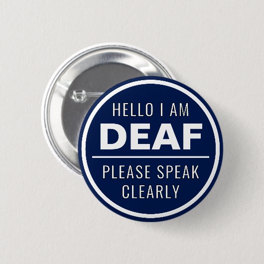 Mens Basic Navy Blue Speak eindeutig Deaf Button (Vorne & Hinten)