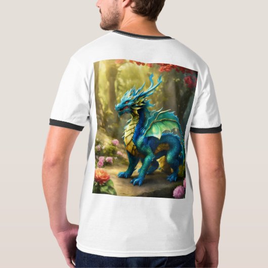 Mens Basic Ringer T - Shirt Whimsical Dragon T - S (Schwarz voll)