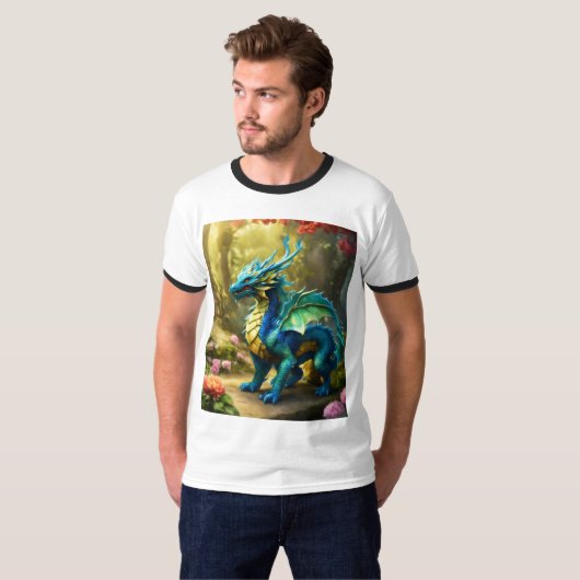 Mens Basic Ringer T - Shirt Whimsical Dragon T - S (Vorne ganz)