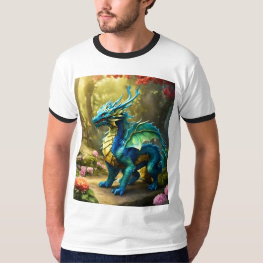 Mens Basic Ringer T - Shirt Whimsical Dragon T - S (Vorderseite)
