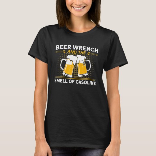 Mens Beer Wrench Smell Of Gasoline Car Mechanic T-Shirt (Vorderseite)