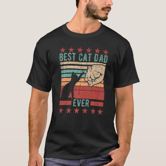 Mens Best Cat Dad Ever Fathers Day Retro Sunset D T-Shirt (Vorderseite)