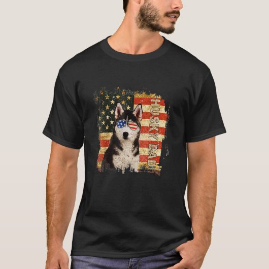 Mens Best Husky Dad Ever American Flag Dog Father T-Shirt (Vorderseite)