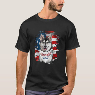 Mens Best Husky Vater je amerikanischer Flaggenvat T-Shirt