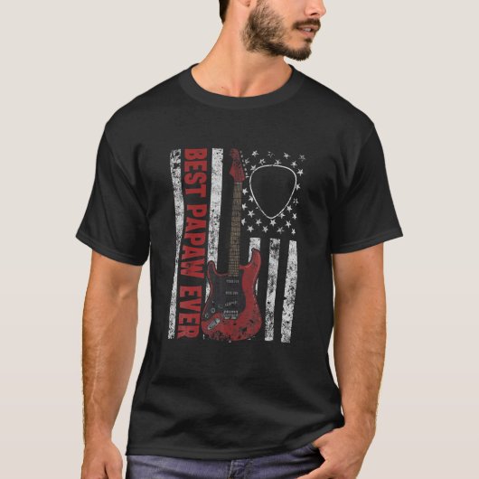 Mens Best Papaw Ever American Flag Guitar Christma T-Shirt (Vorderseite)
