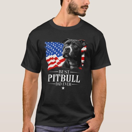 Mens Best Pitbull Dad Ever American Flag Father s T-Shirt (Vorderseite)